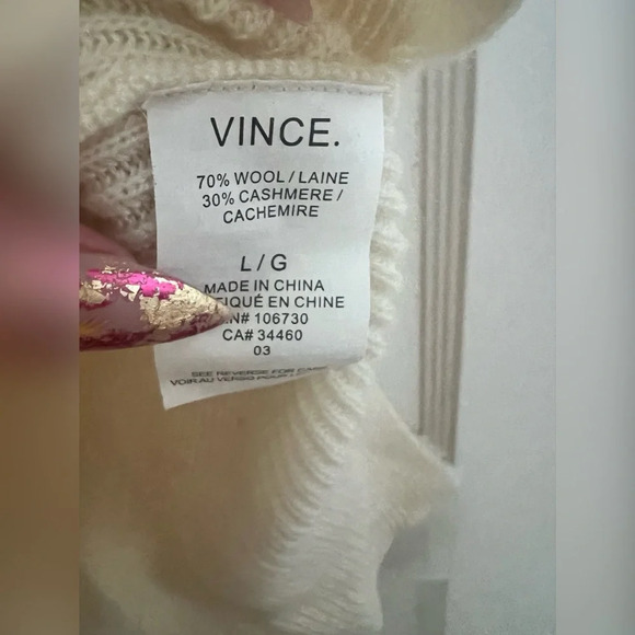 Vince Cream Sleeveless Turtleneck Sweater Cashmere Wool Knit Top Size L $325 - Picture 2 of 3